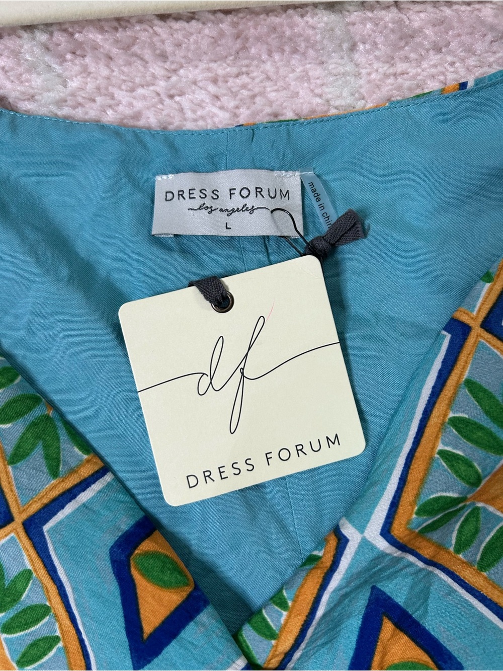 Dress Forum Aqua and Green Geometric Wrap Mini Dress Size Large NWT Vacation - Picture 5 of 14